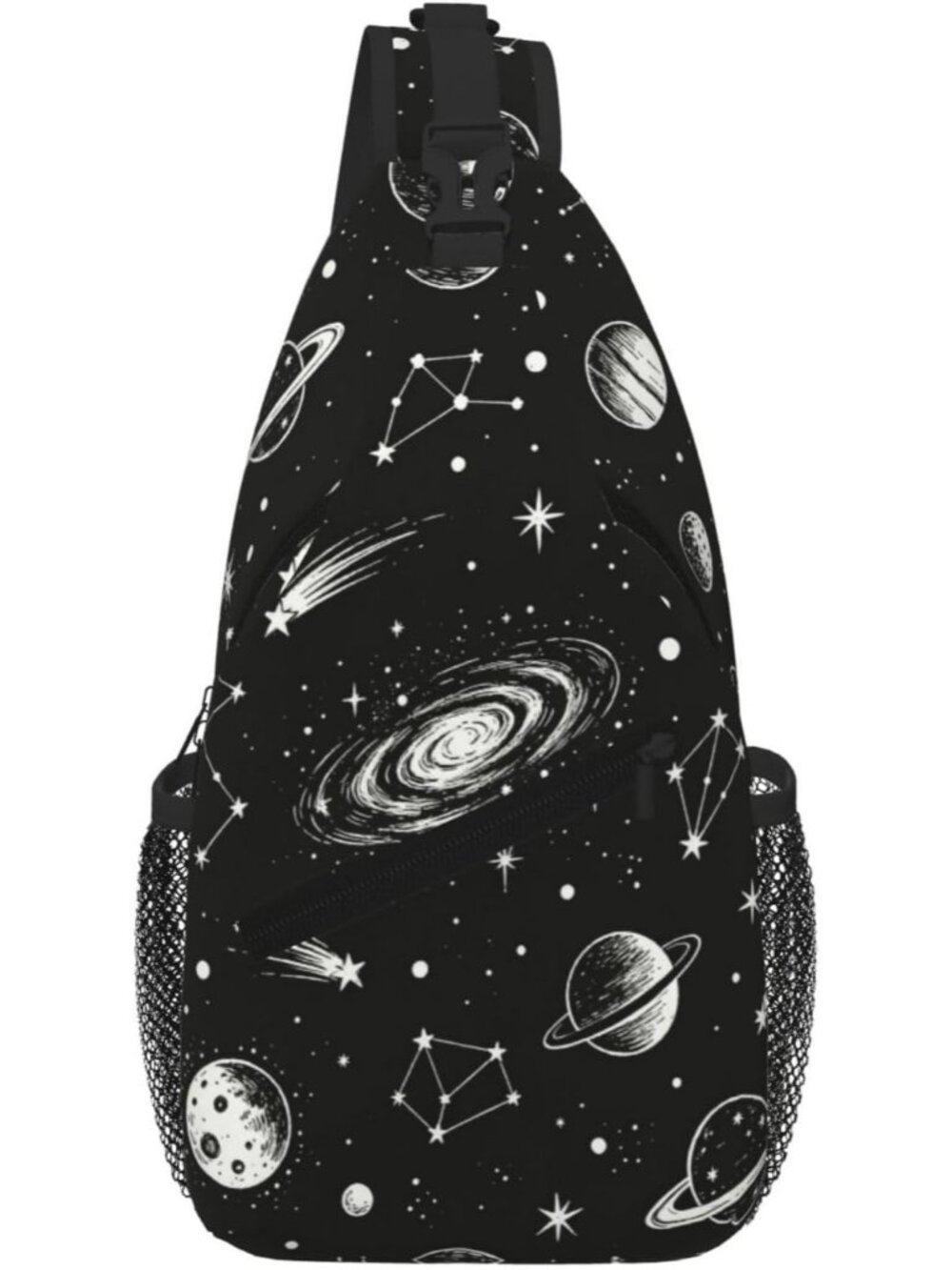 Unisex Black Moon Skull Gothic Chest Fanny Hiking Travel Crossbody Daypack Bag
